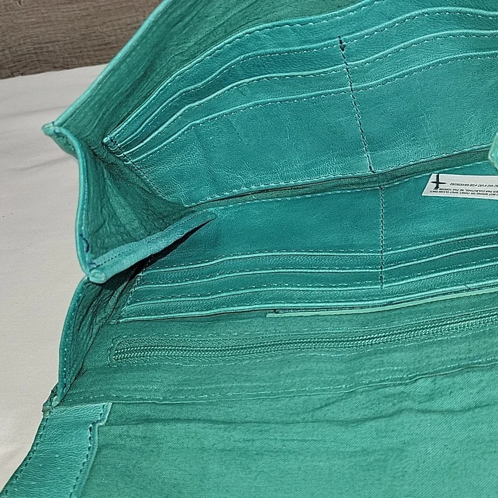 Free People Teal Leather Clutch Crossbody Shoulder Bag